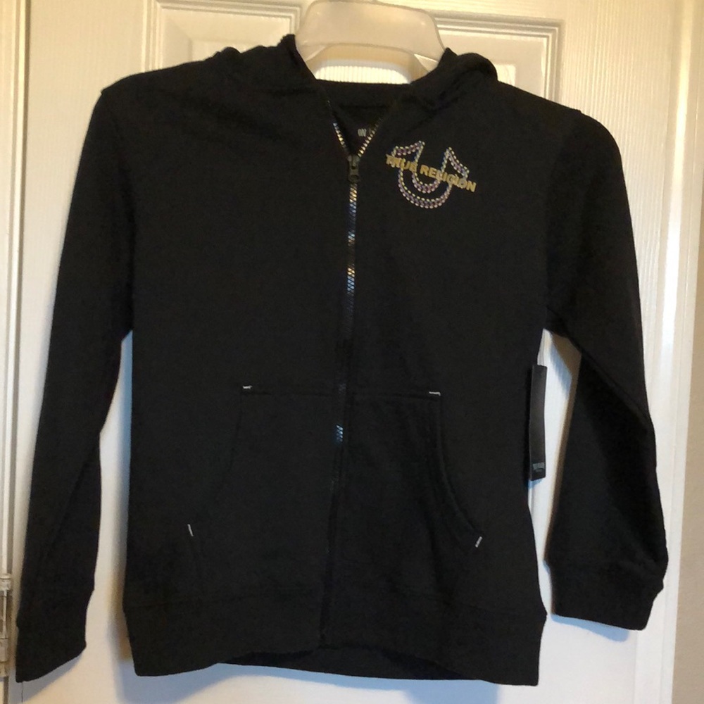 True Religion Black Zip-Up Hoodie Sweatshirt